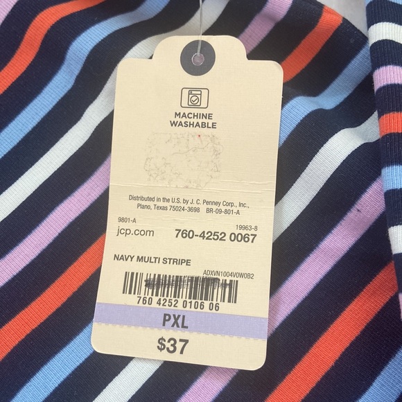 NWT St. John’s Bay PXL Classic 1/4 Zip Long Sleeve Striped Shirt Multi Color - Picture 3 of 8